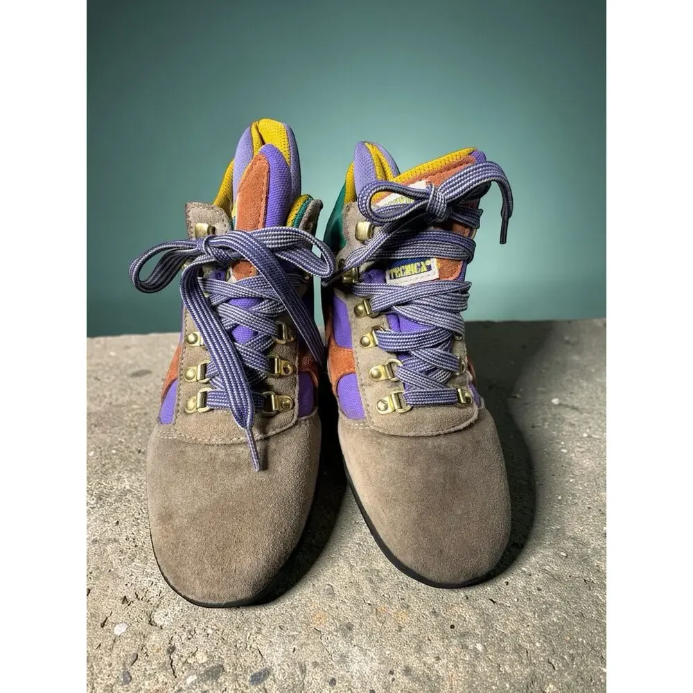 Vintage Tecnica Trekking Suede Hiking Boots 80s 90s Multi Color Womens 9 Mens 7
